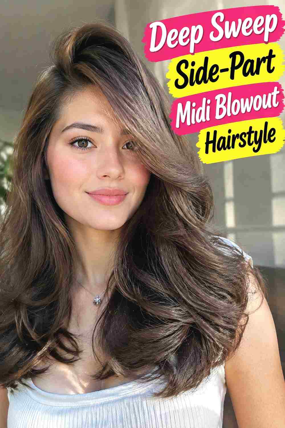 8. Deep Sweep Side Part Midi Blowout Hairstyle