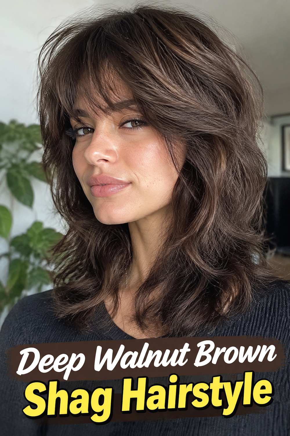 Deep Walnut Brown Shag Hairstyle