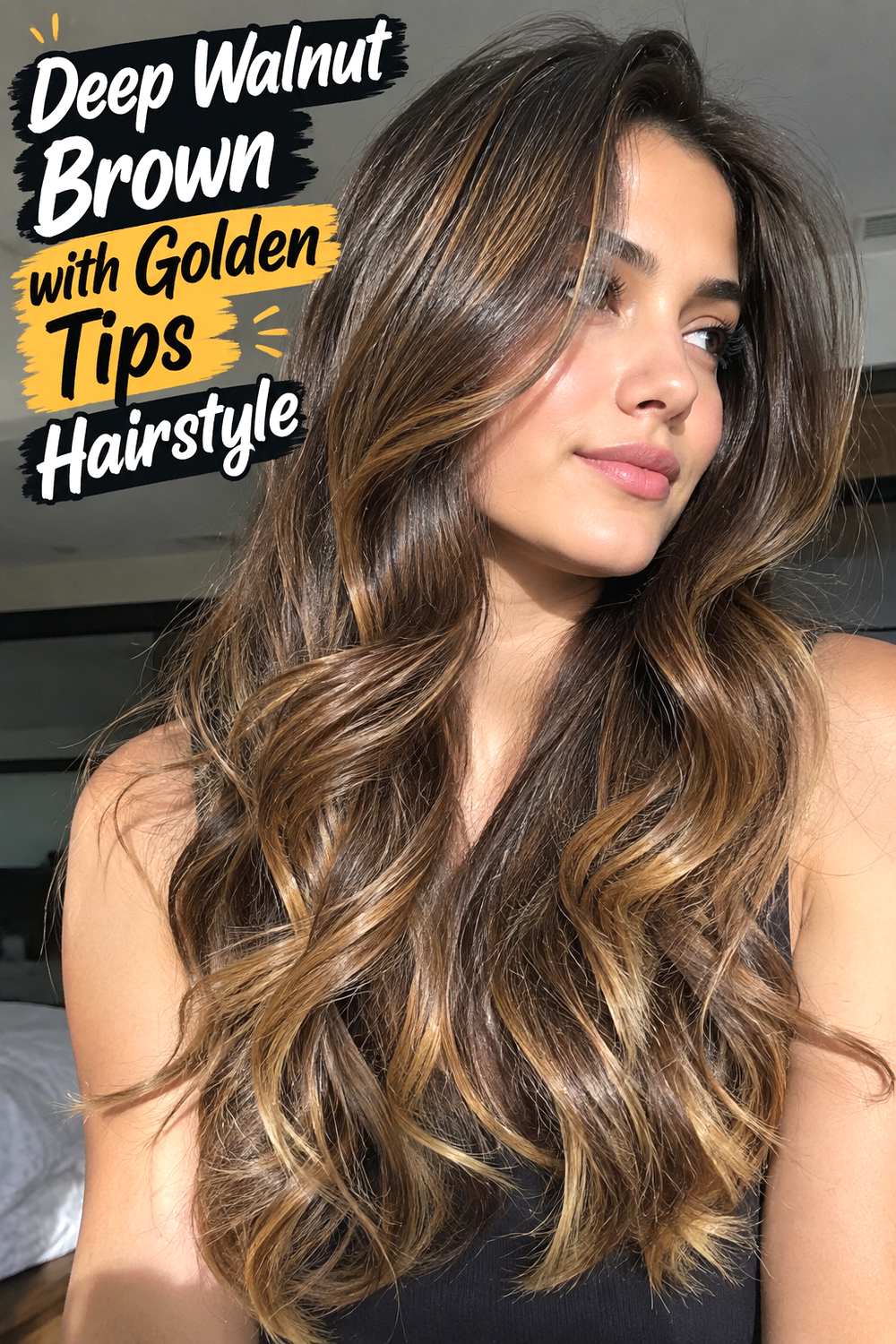 12. Deep Walnut Brown With Golden Tips Hairstyle