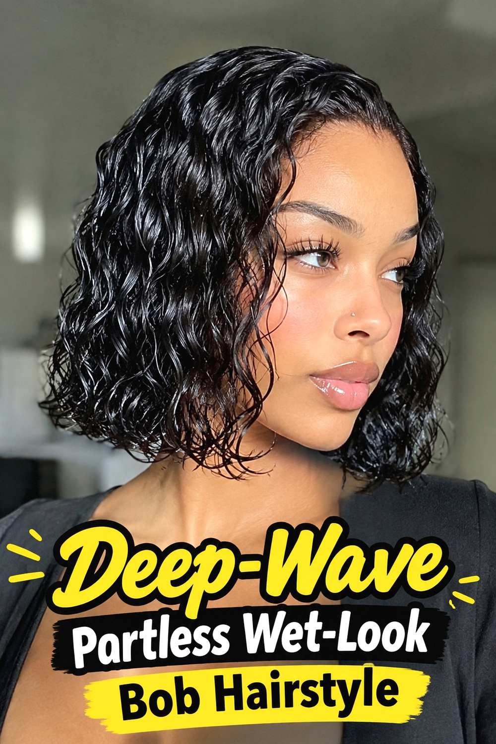 13. Deep Wave Partless Wet Look Bob Hairstyle