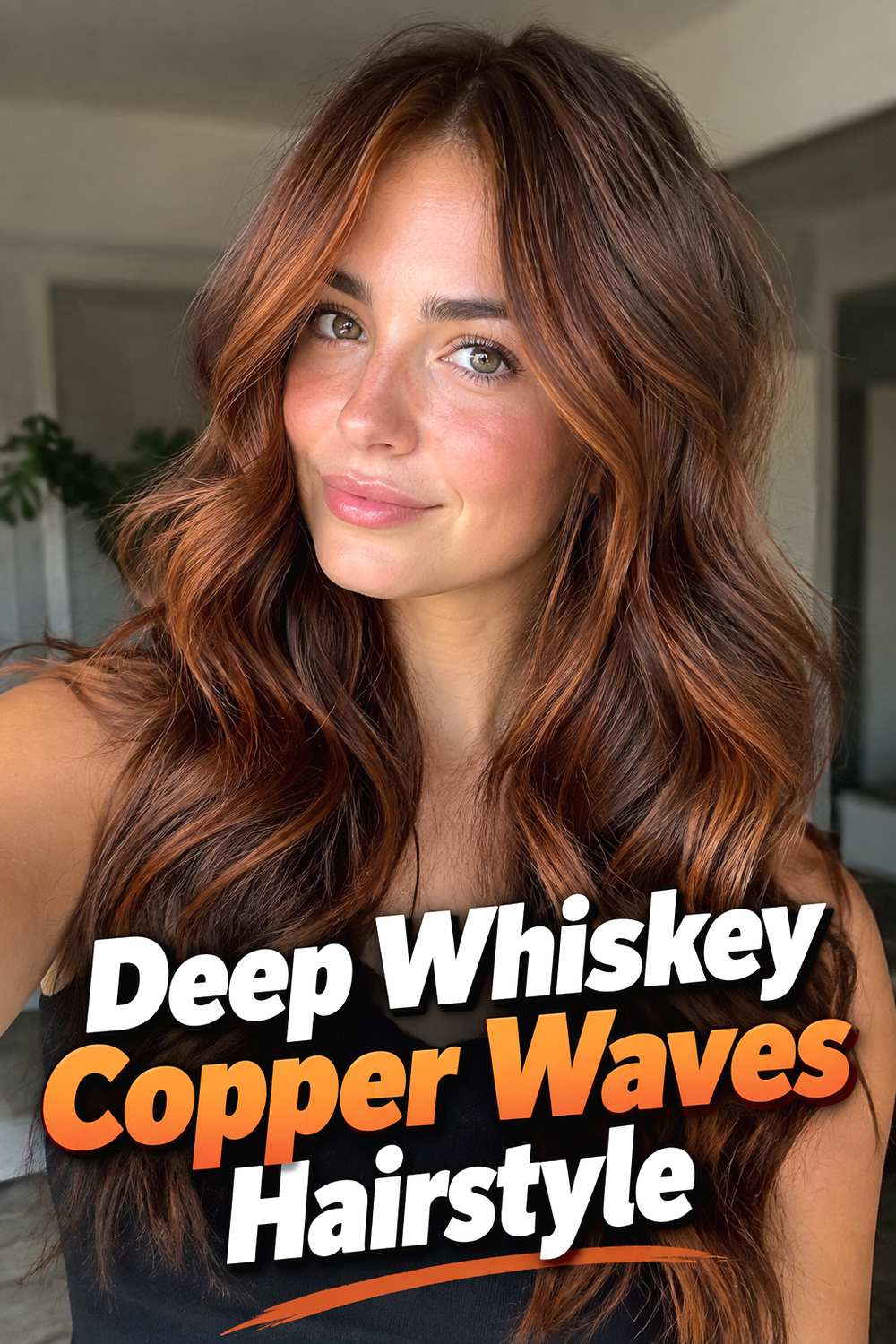1. Deep Whiskey Copper Waves Hairstyle