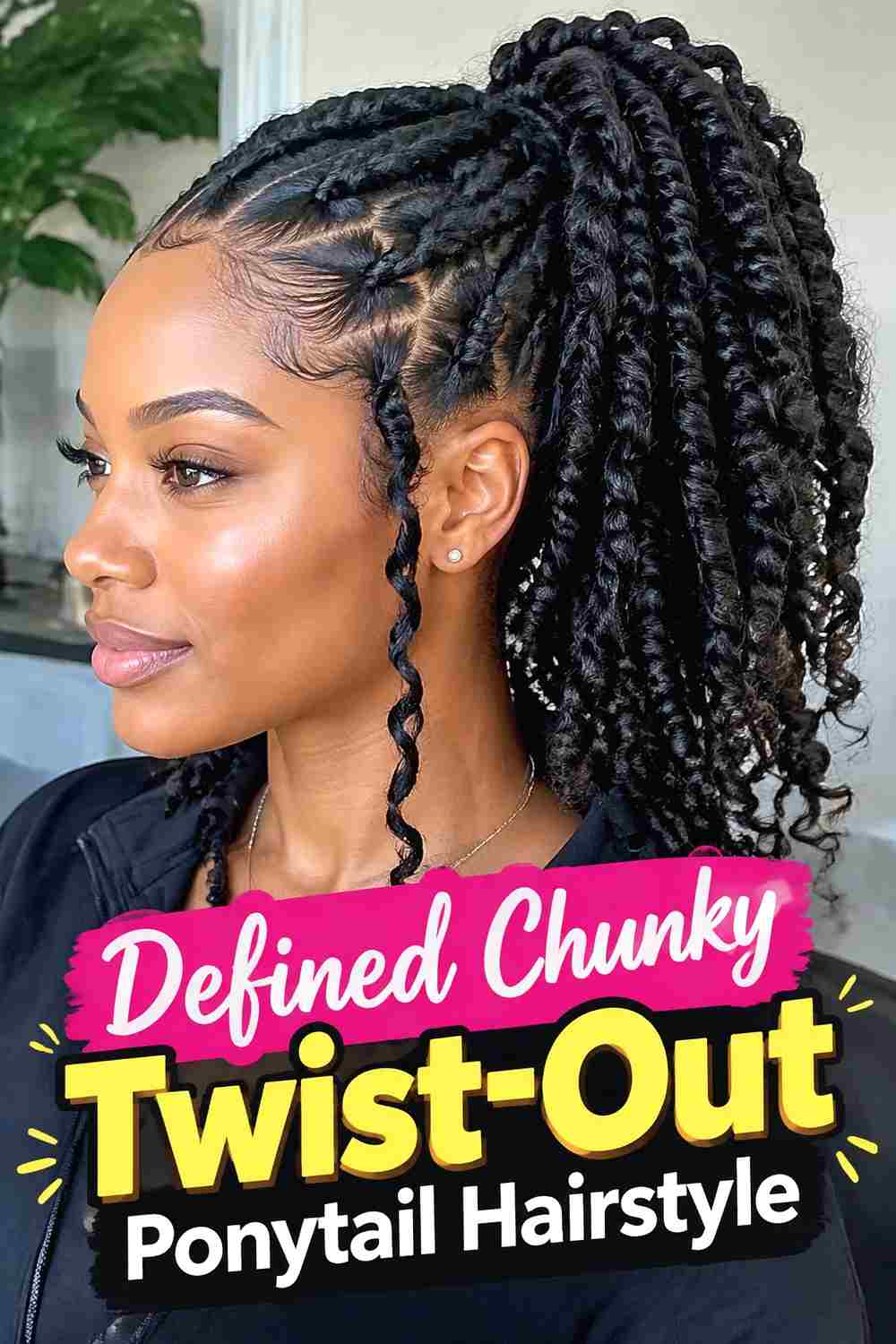 8. Defined Chunky Twist Out Ponytail Hairstyle