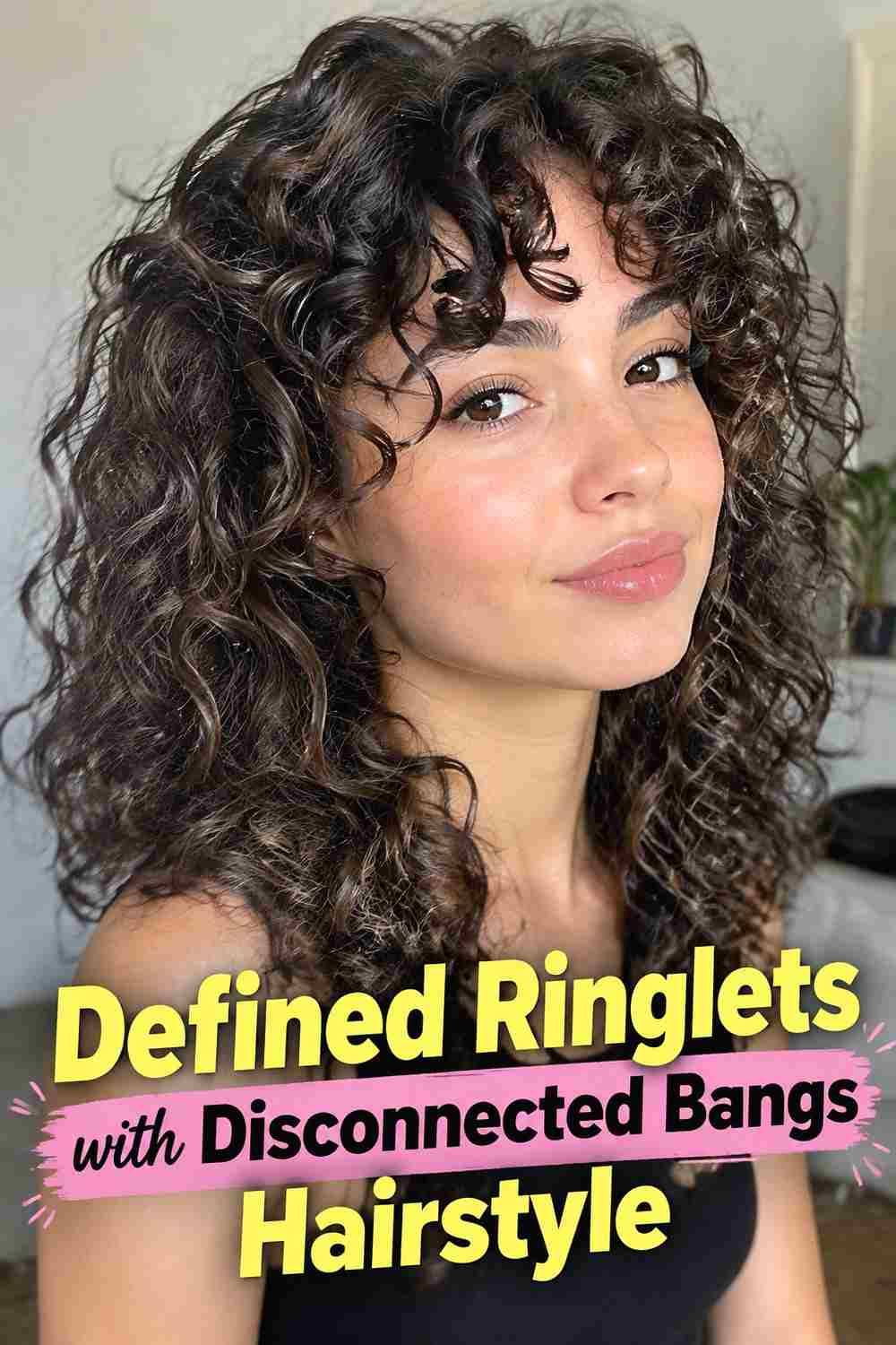 9. Defined Ringlets With Disconnected Bangs Hairstyle