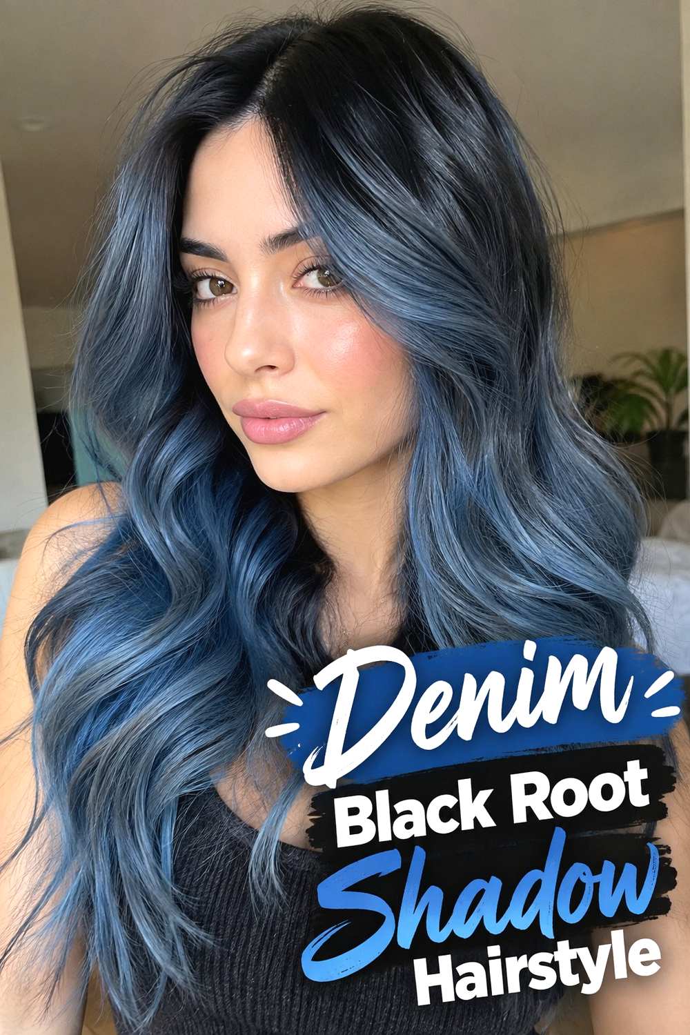 13. Denim Black Root Shadow Hairstyle