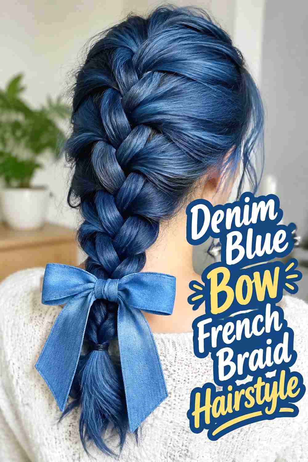 5. Denim Blue Bow French Braid Hairstyle