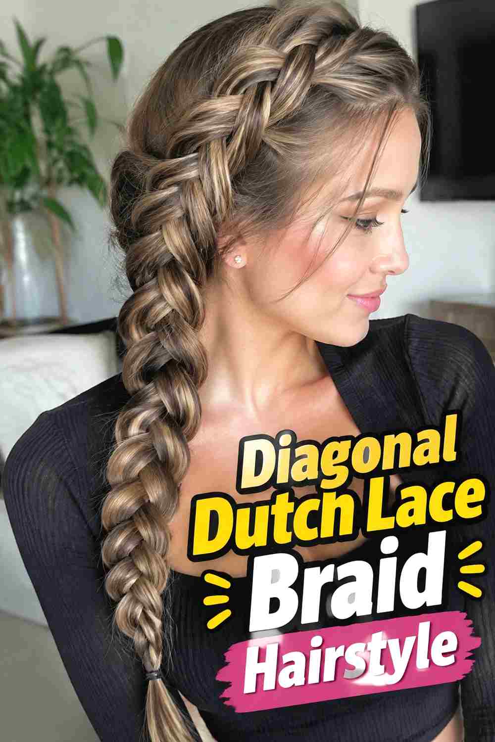 15. Diagonal Dutch Lace Braid Hairstyle