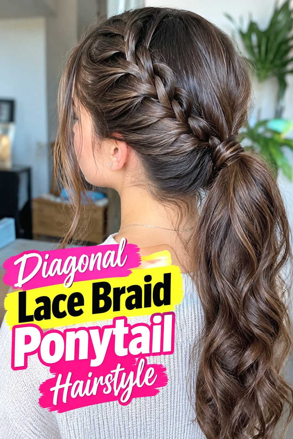 12. Diagonal Lace Braid Ponytail Hairstyle