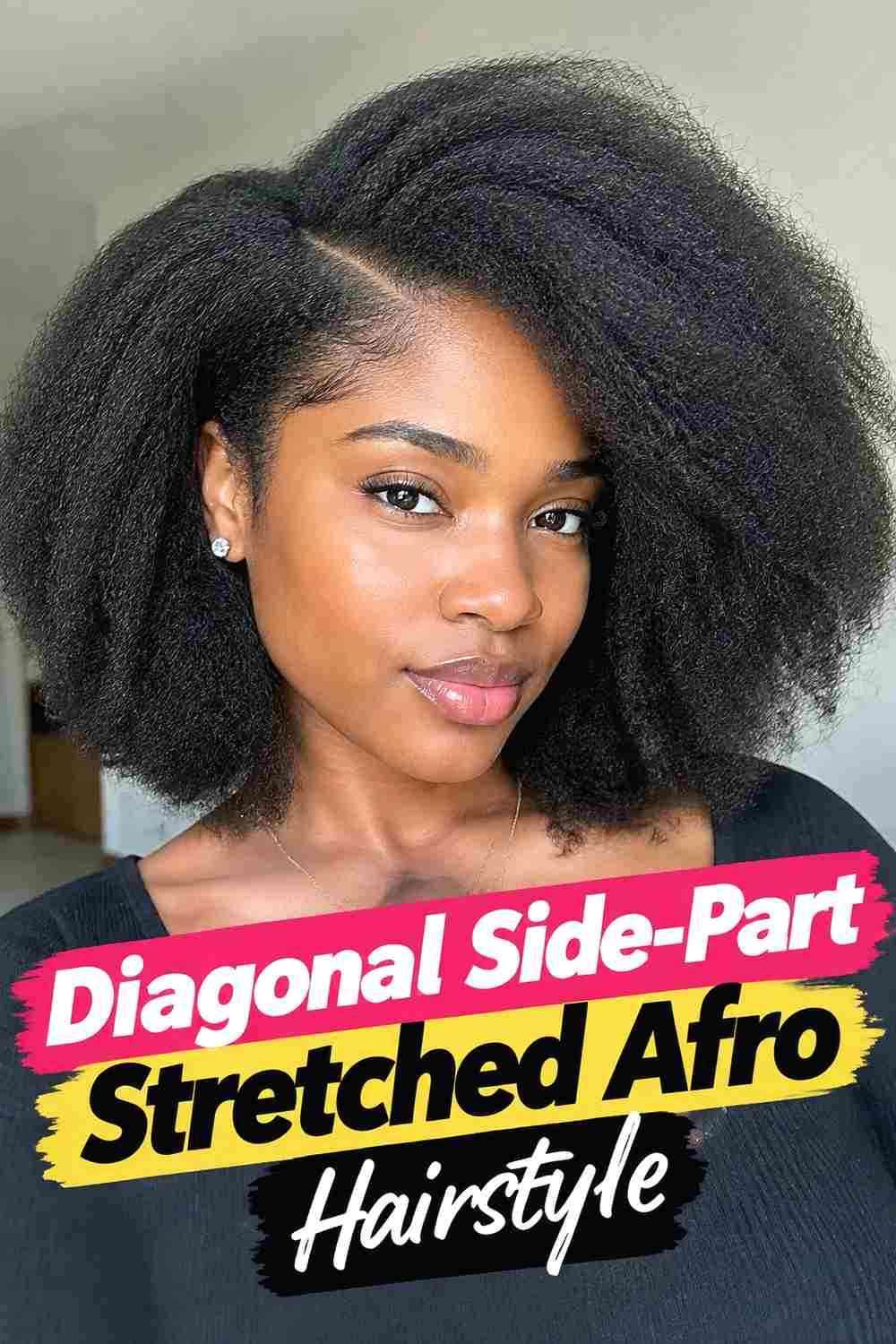 8. Diagonal Side Part Stretched Afro Hairstyle