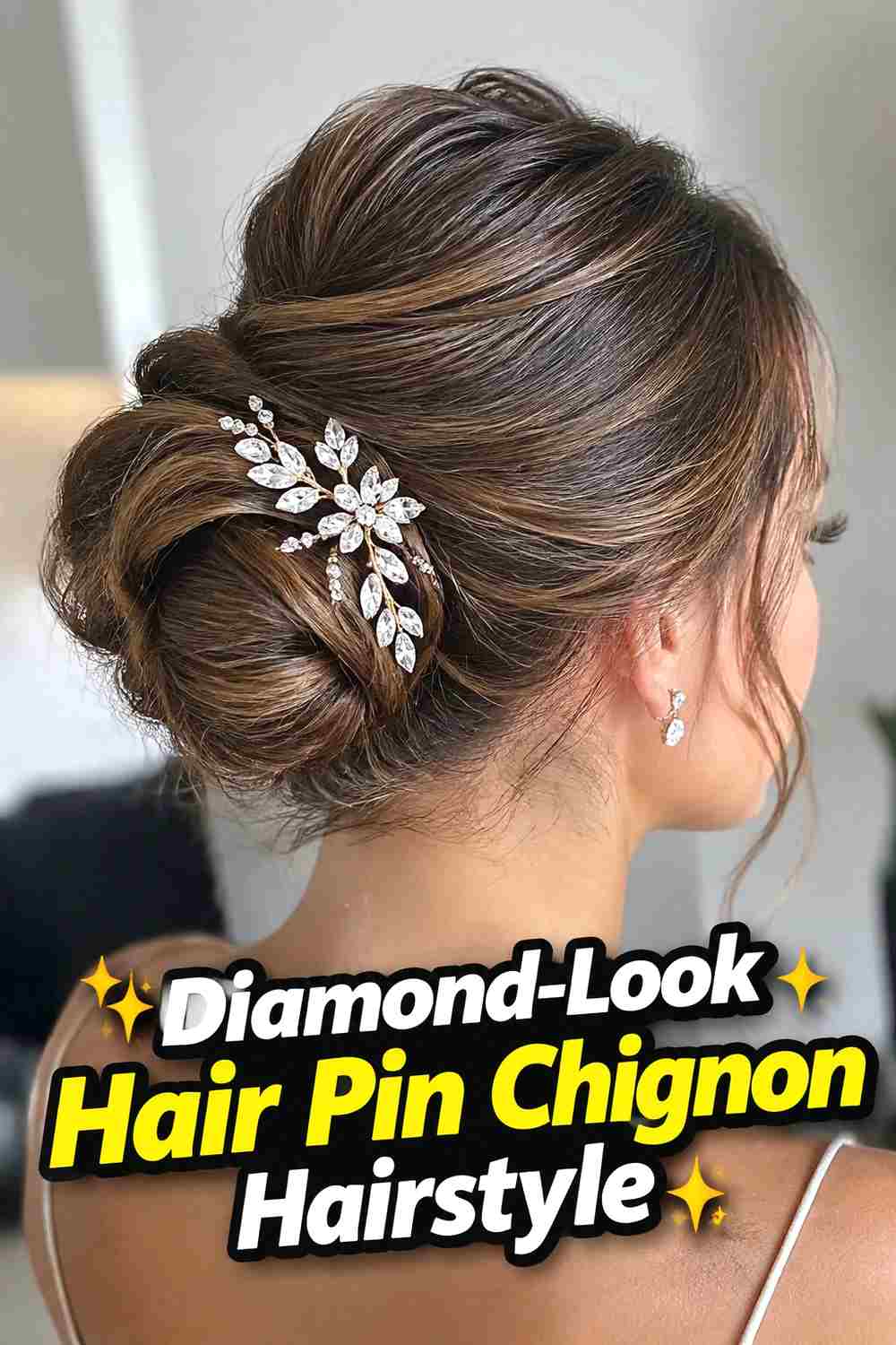 16. Diamond Look Hair Pin Chignon Hairstyle