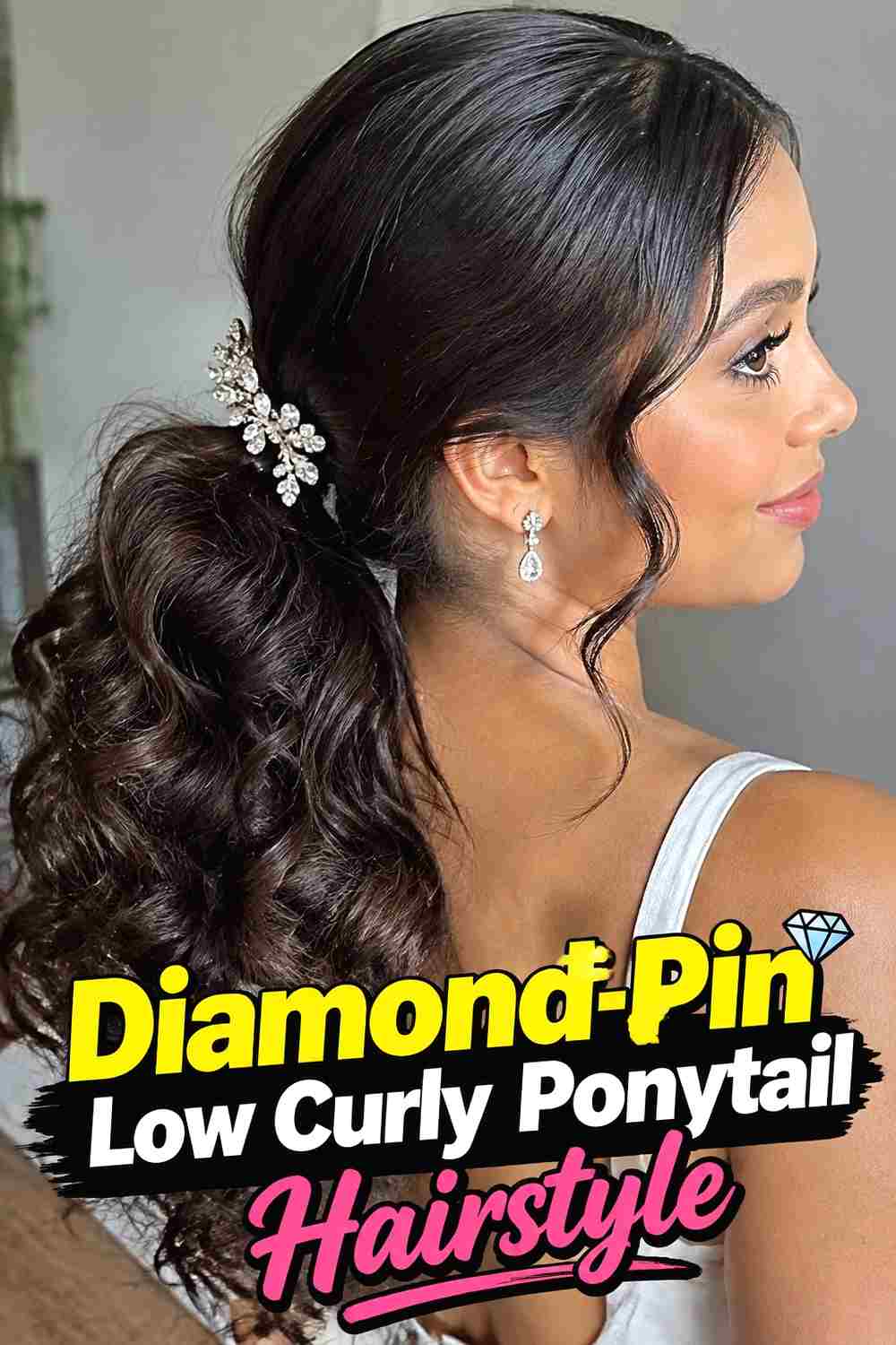 15. Diamond Pin Low Curly Ponytail Hairstyle