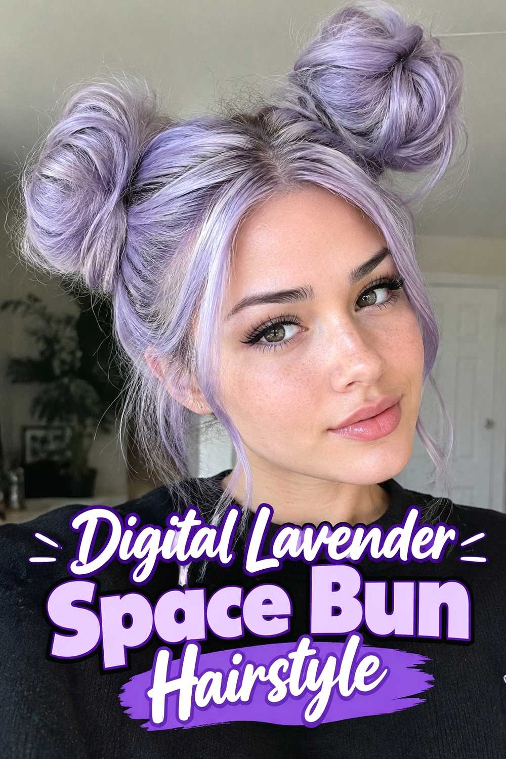 5. Digital Lavender Space Bun Hairstyle