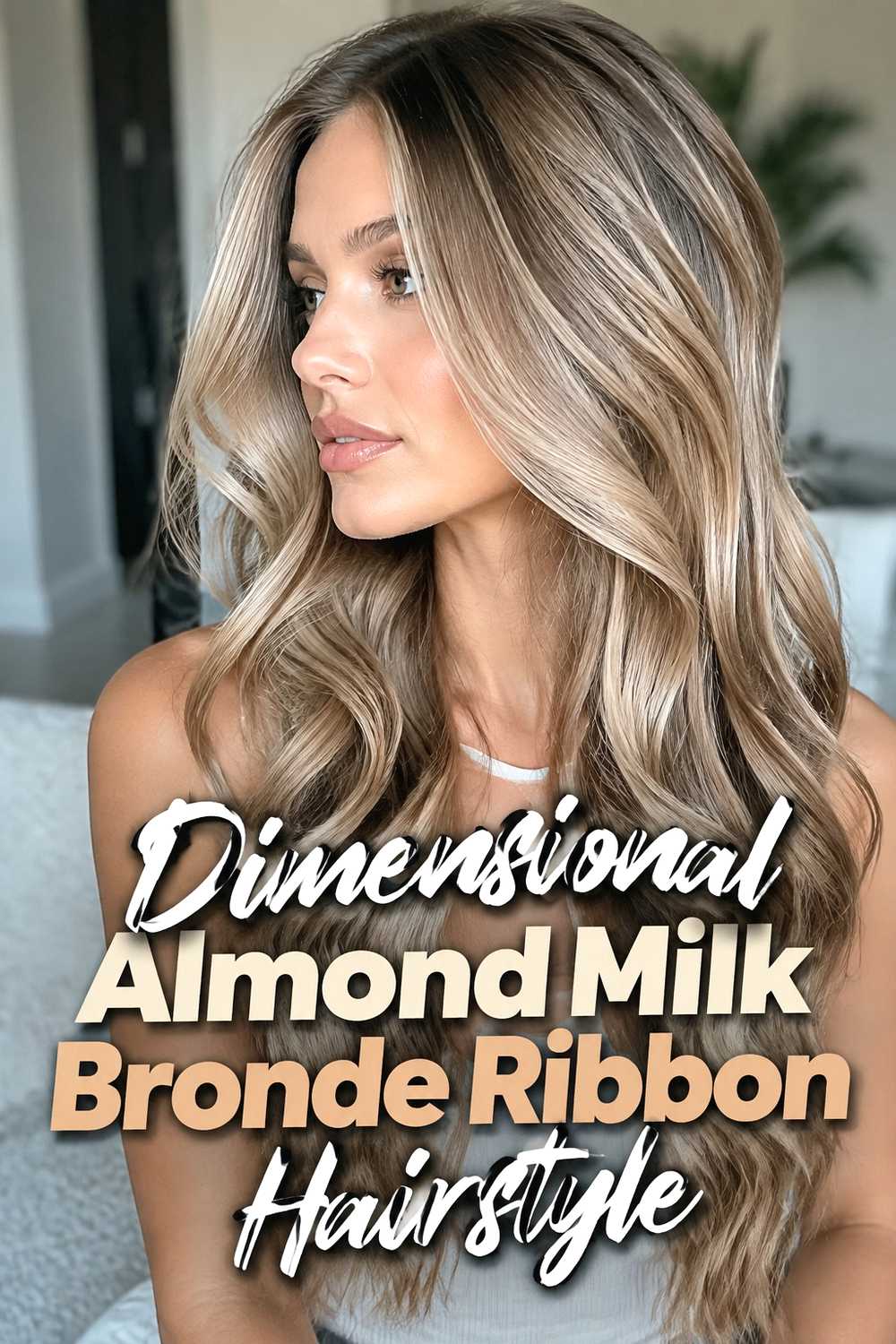 8. Dimensional Almond Milk Bronde Ribbon Hairstyle
