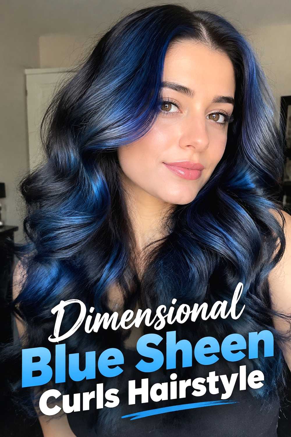 10. Dimensional Blue Sheen Curls Hairstyle
