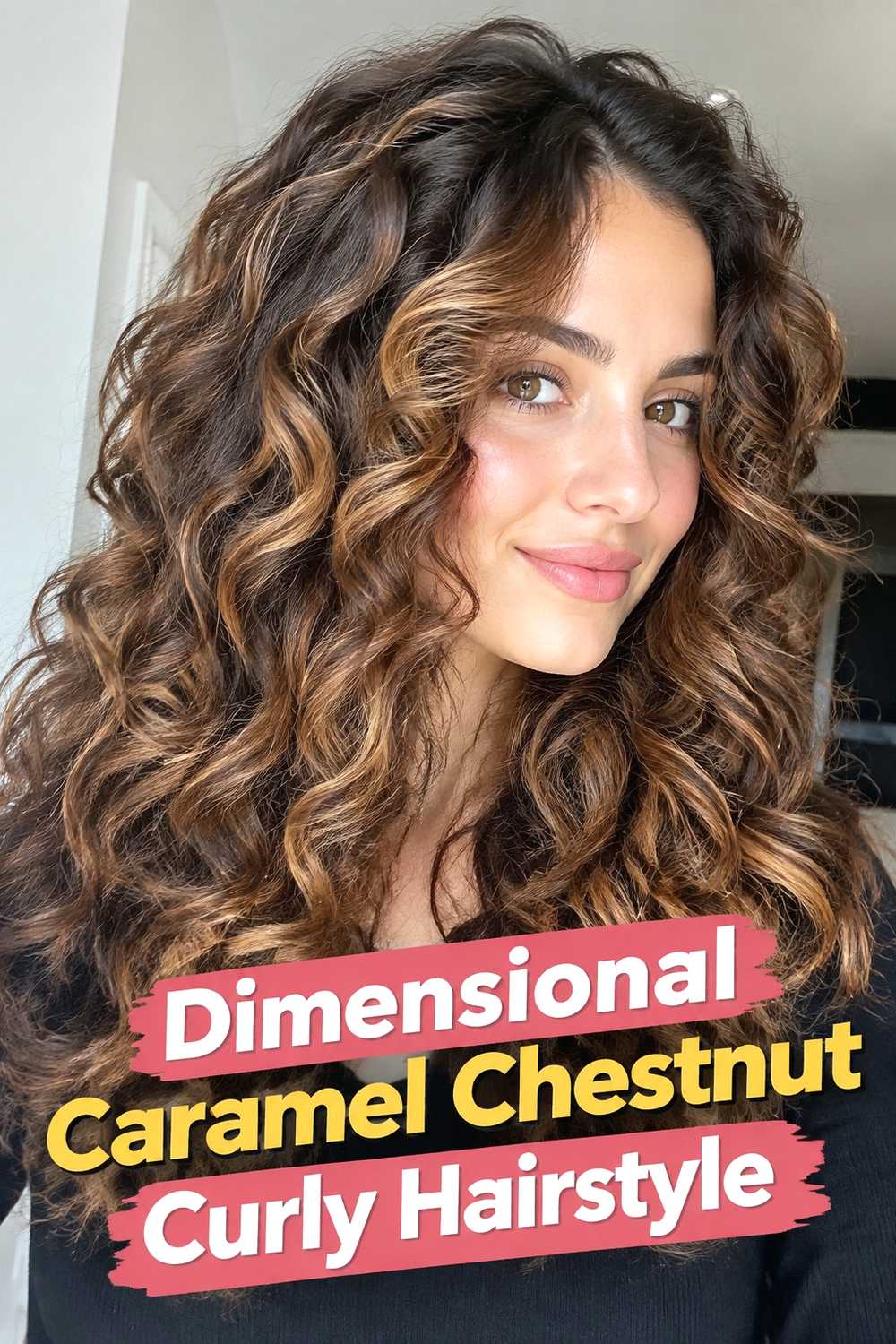 10. Dimensional Caramel Chestnut Curly Hairstyle