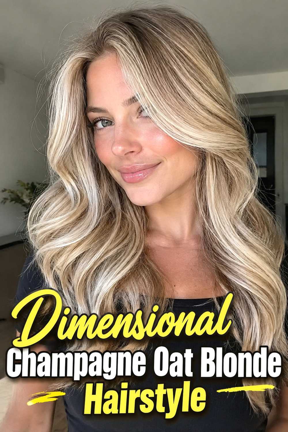 9. Dimensional Champagne Oat Blonde Hairstyle