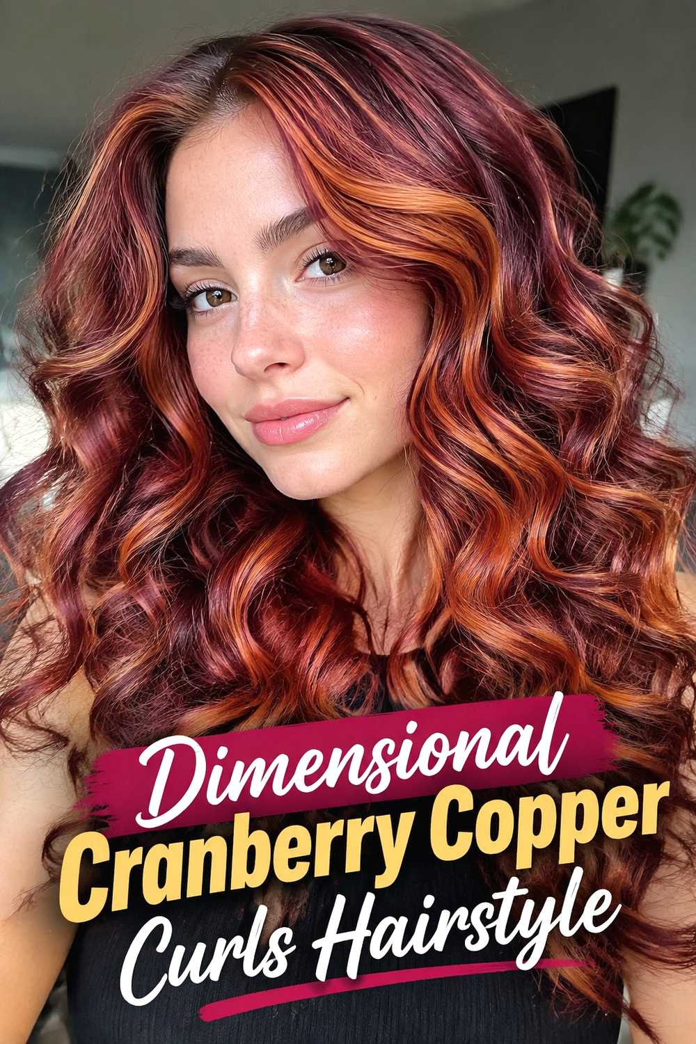 12. Dimensional Cranberry Copper Curls Hairstyle