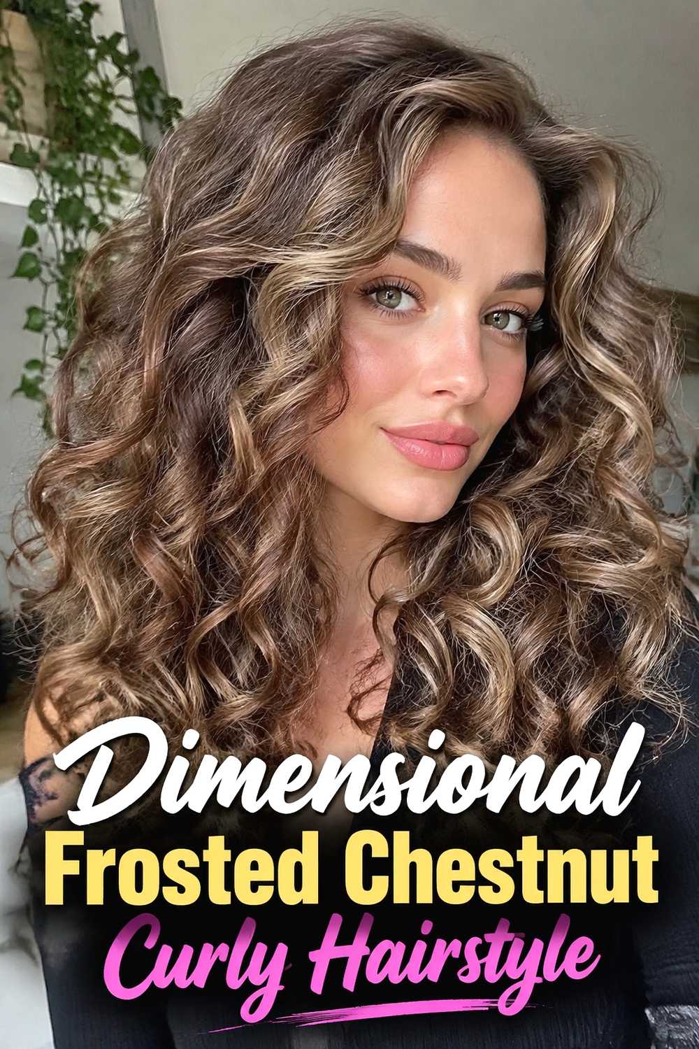 13. Dimensional Frosted Chestnut Curly Hairstyle