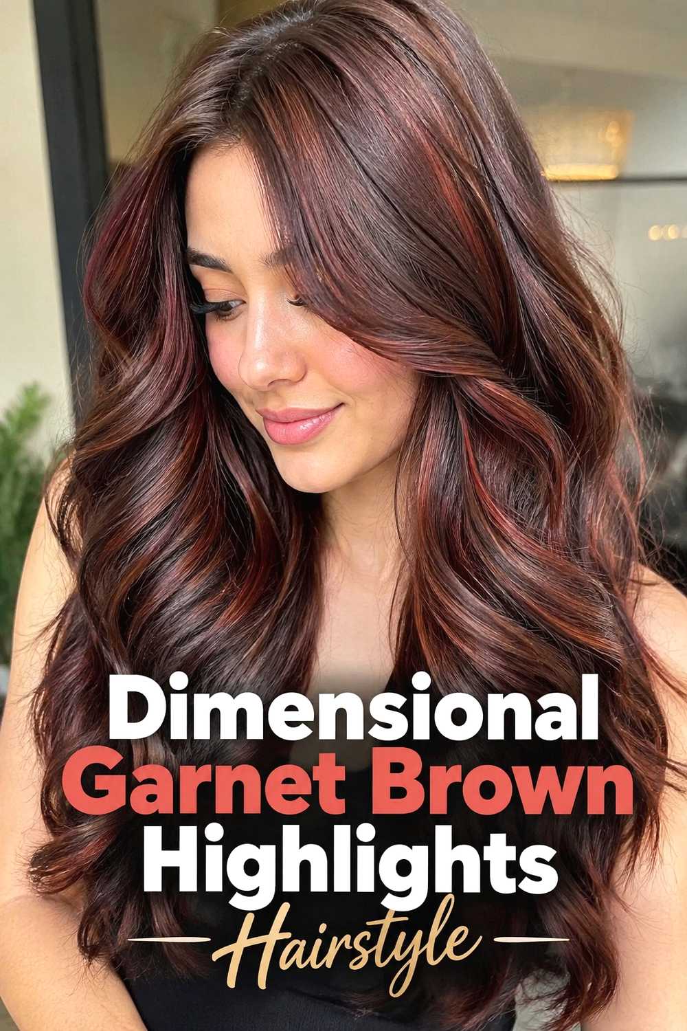 12. Dimensional Garnet Brown Highlights Hairstyle