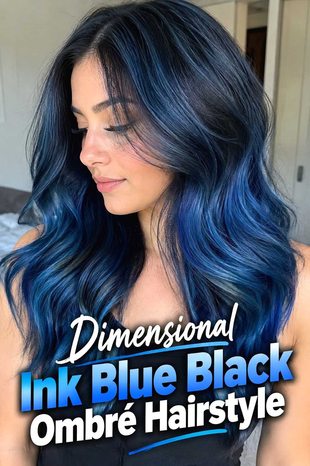 14. Dimensional Ink Blue Black Ombre Hairstyle