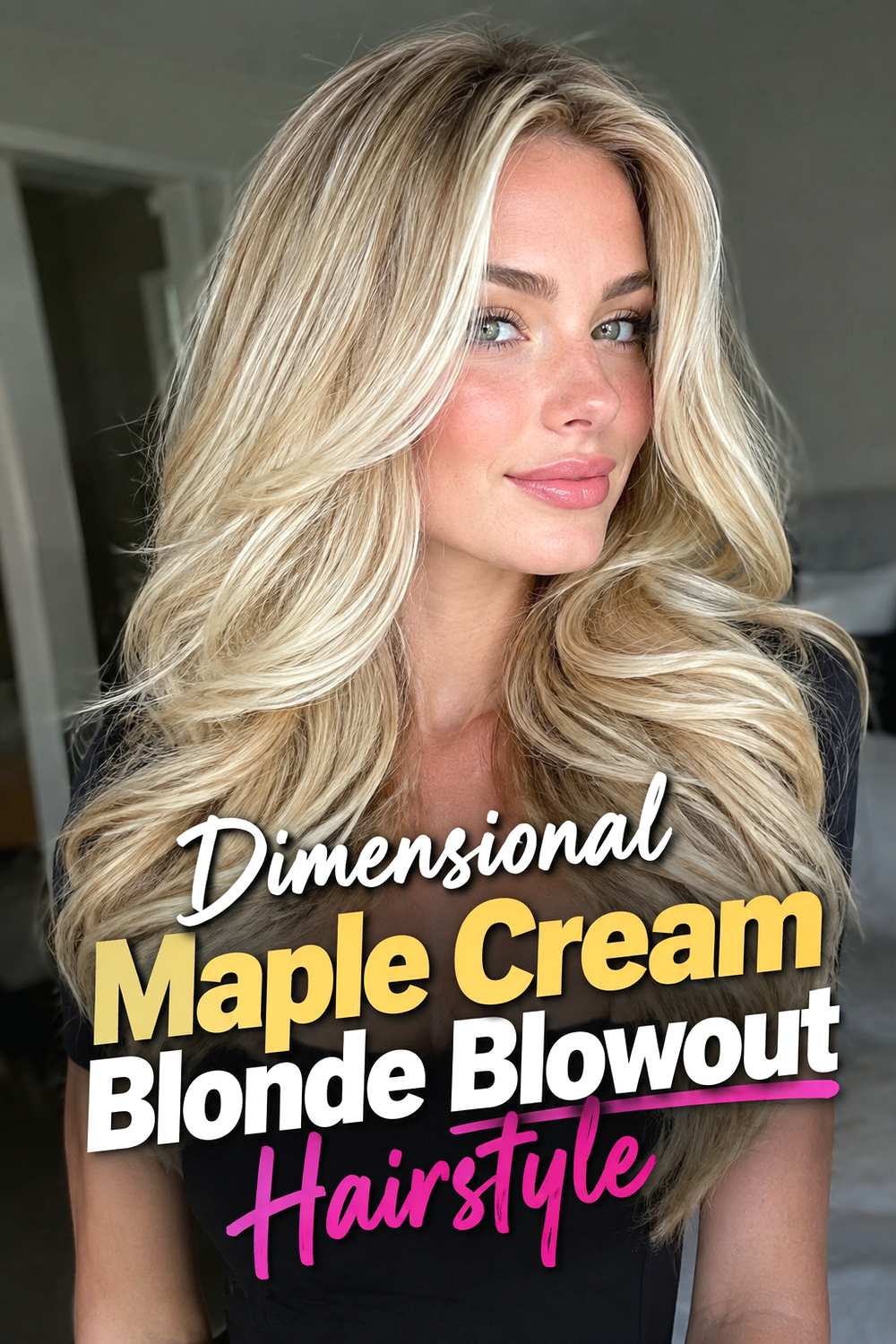 12. Dimensional Maple Cream Blonde Blowout Hairstyle