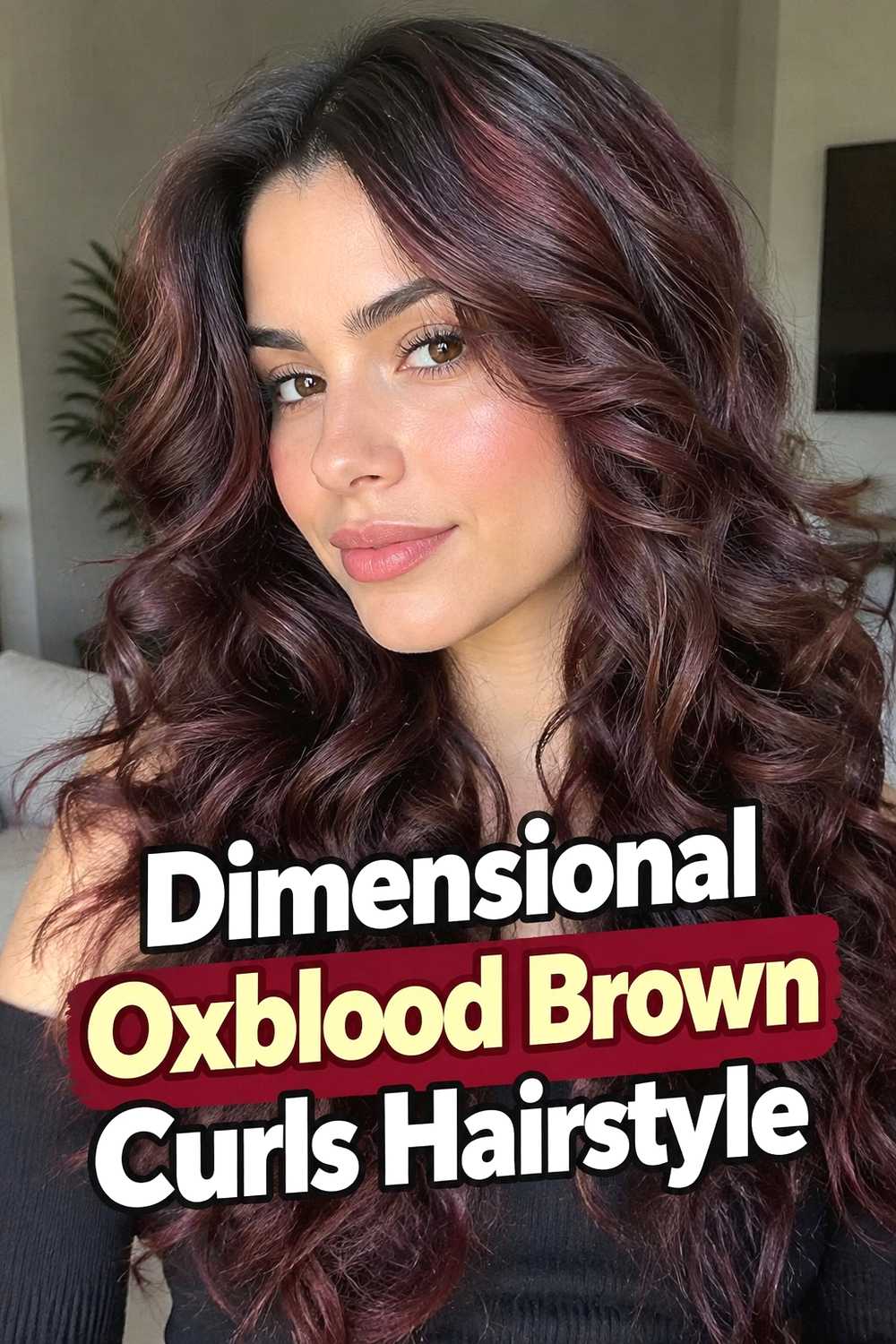 18. Dimensional Oxblood Brown Curls Hairstyle