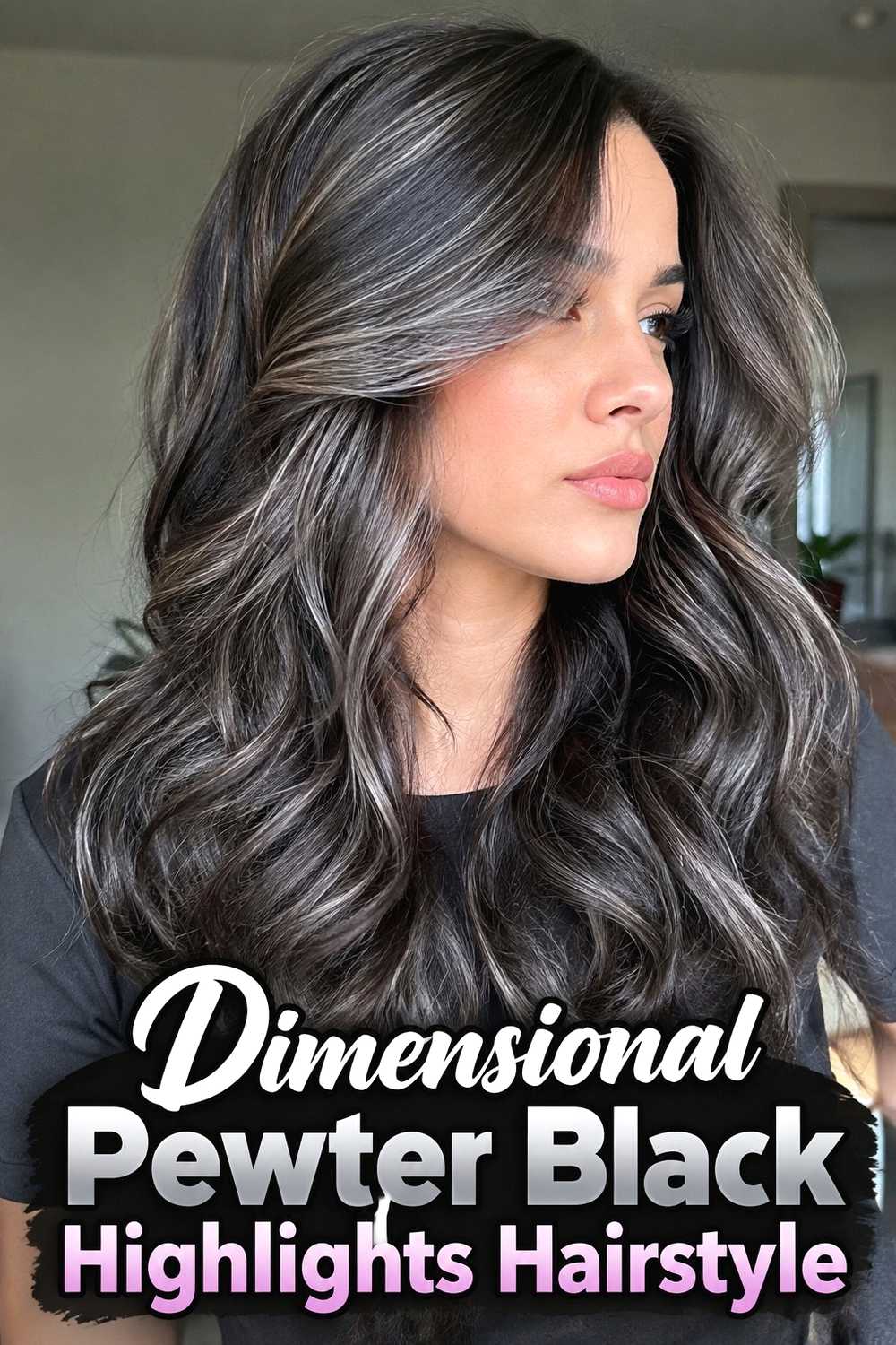 13. Dimensional Pewter Black Highlights Hairstyle