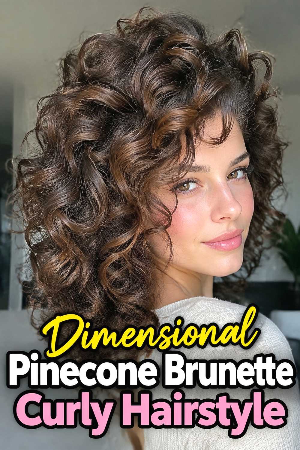 12. Dimensional Pinecone Brunette Curly Hairstyle