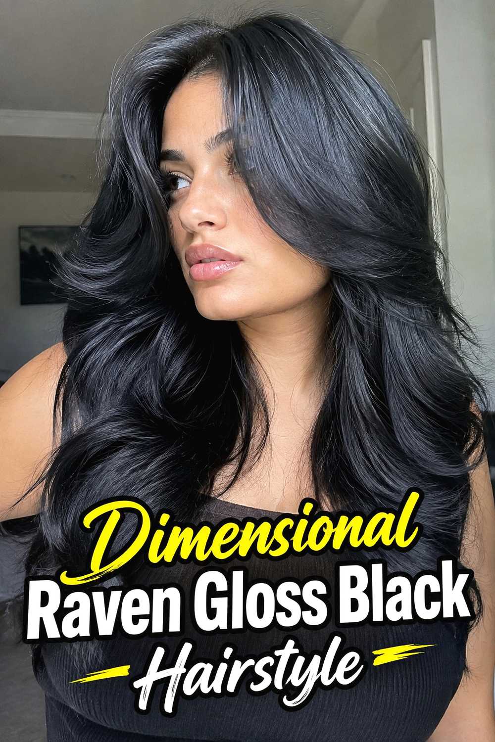 17. Dimensional Raven Gloss Black Hairstyle