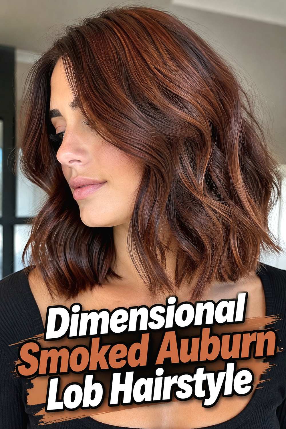 Dimensional Smoked Auburn Lob Hairstyle