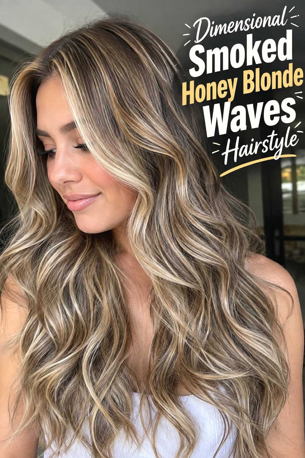 5. Dimensional Smoked Honey Blonde Waves Hairstyle