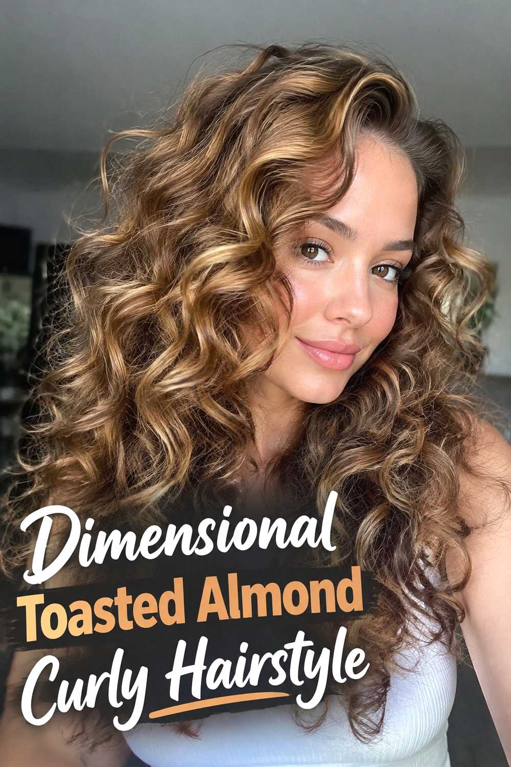 9. Dimensional Toasted Almond Curly Hairstyle