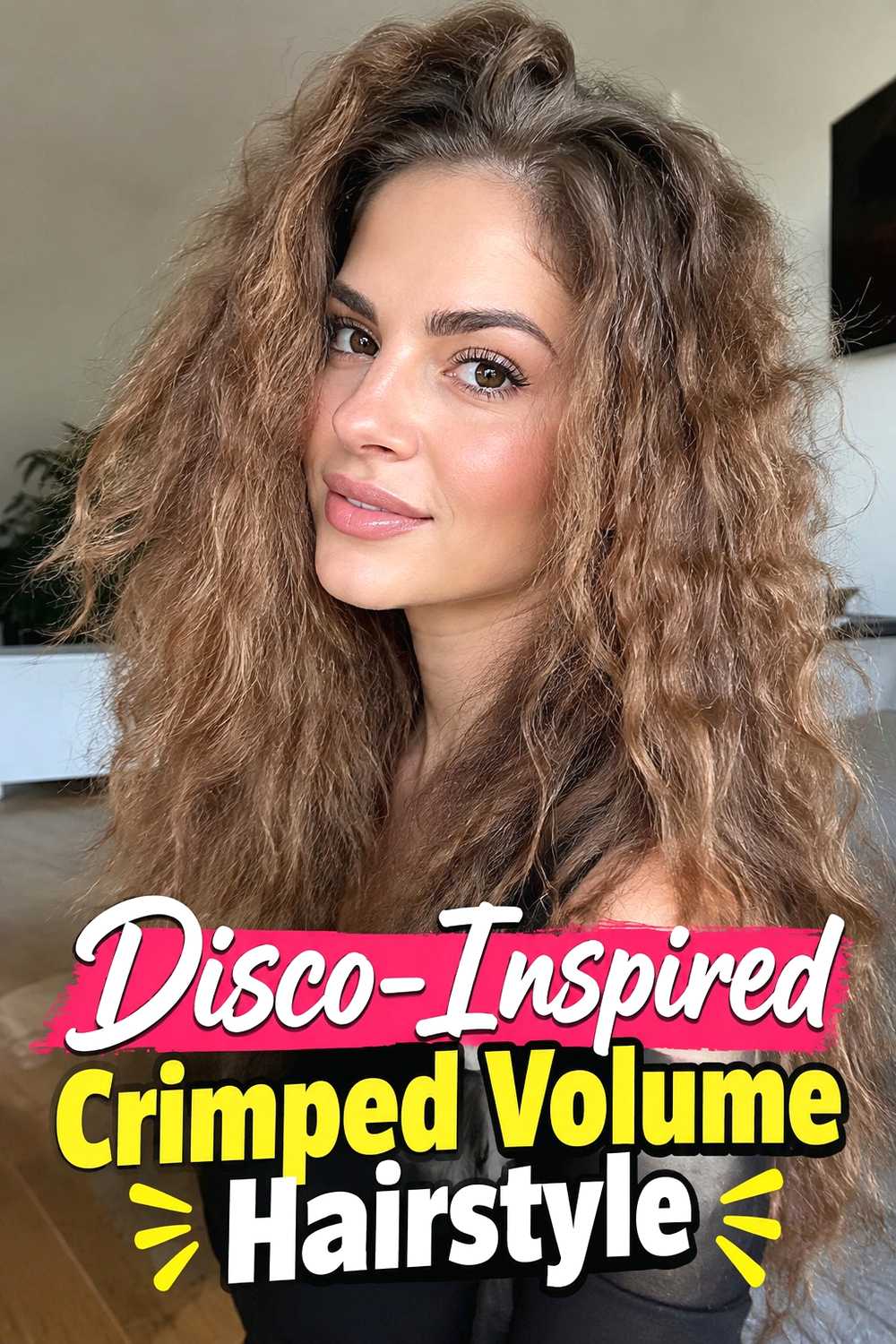 14. Disco Inspired Crimped Volume Hairstyle