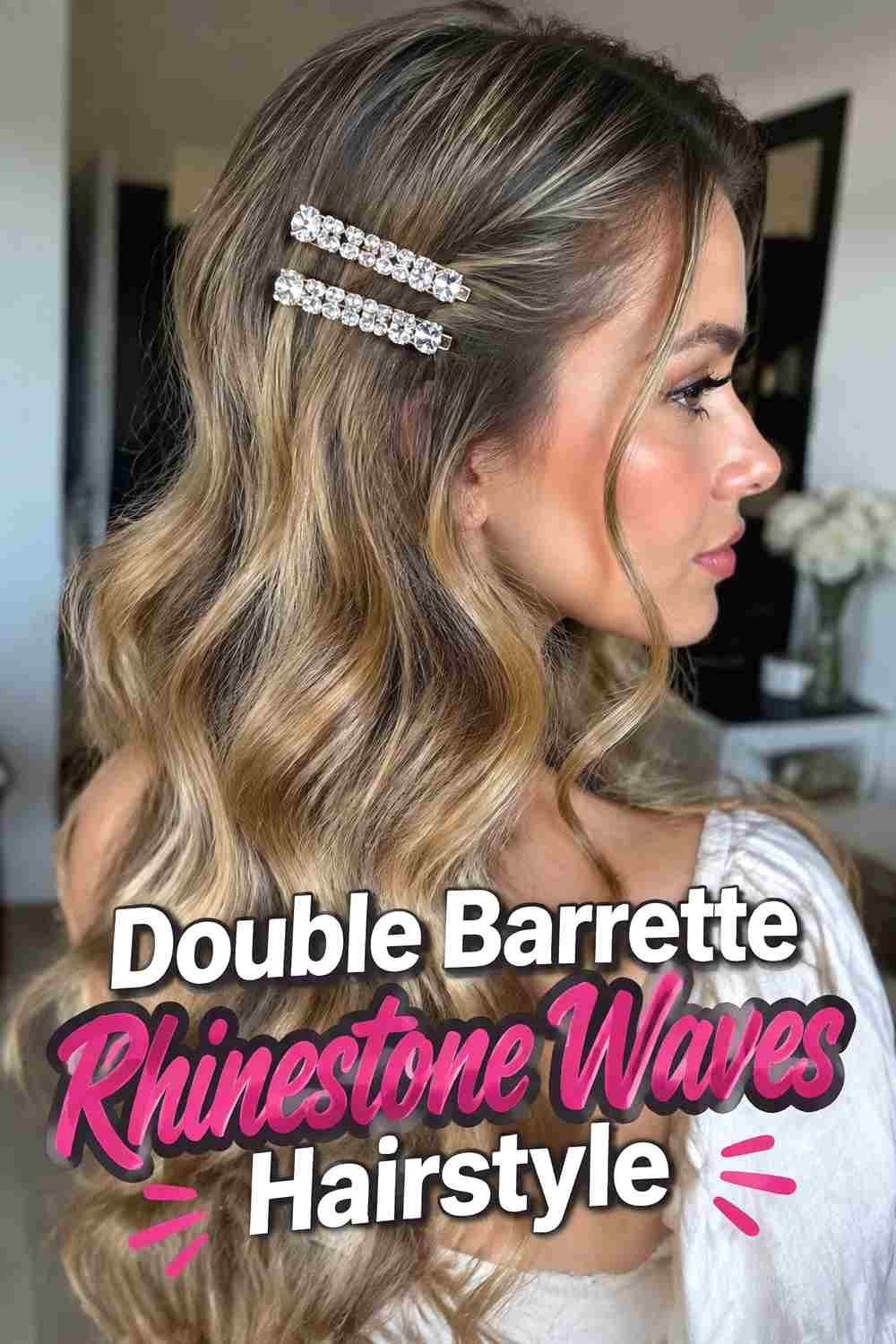 11. Double Barrette Rhinestone Waves Hairstyle