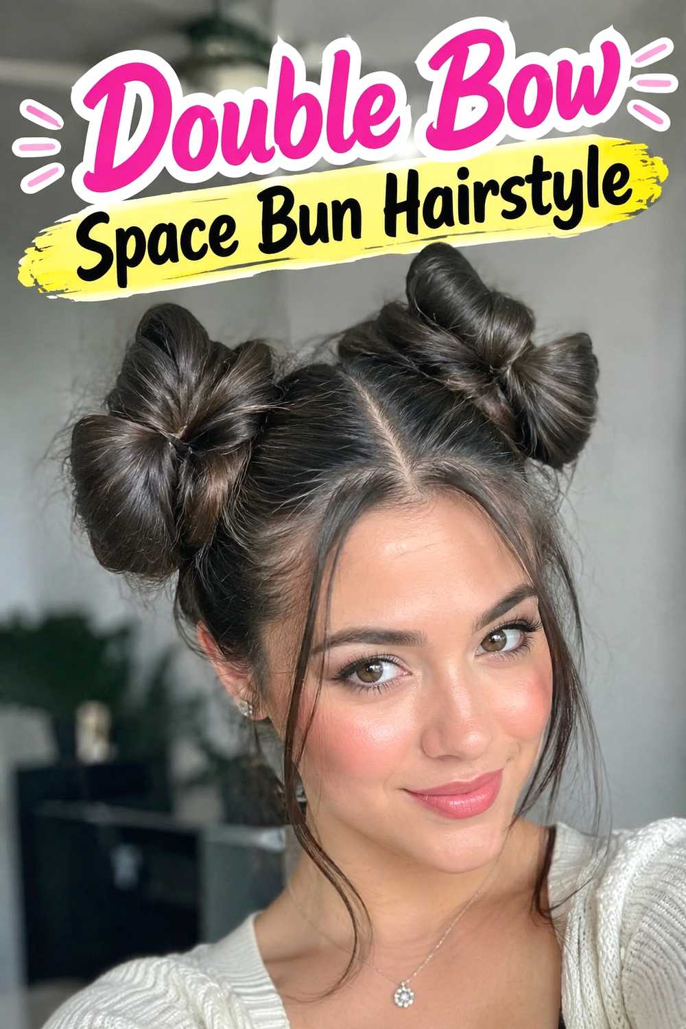11. Double Bow Space Bun Hairstyle