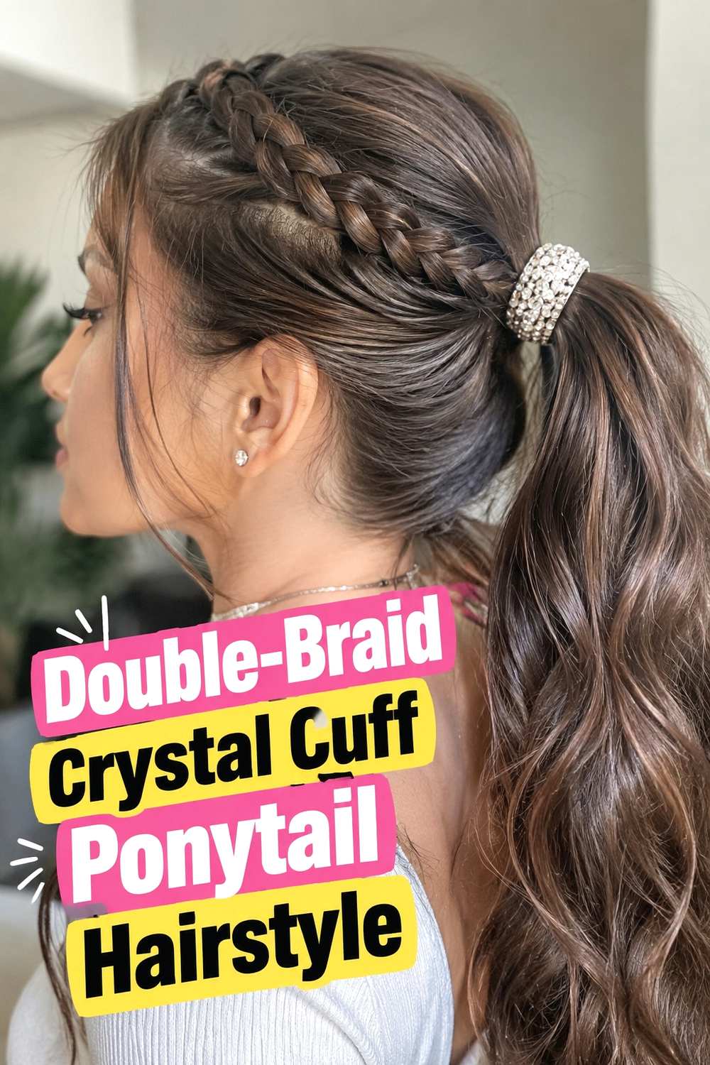 14. Double Braid Crystal Cuff Ponytail Hairstyle