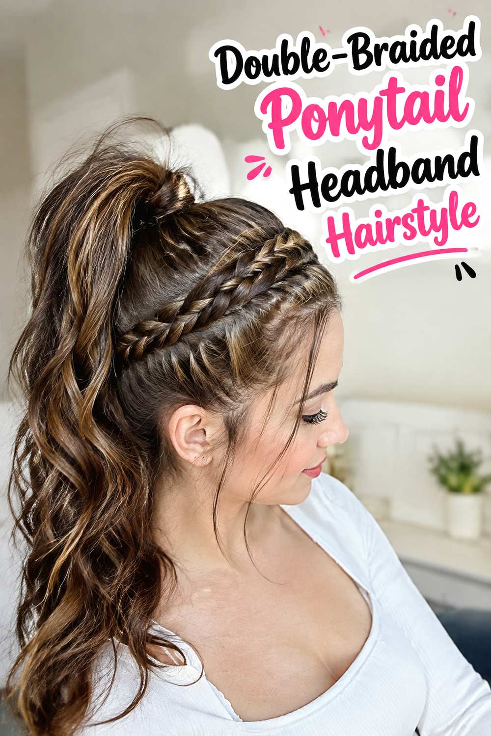 Double-Braided Ponytail Headband Hairstyle