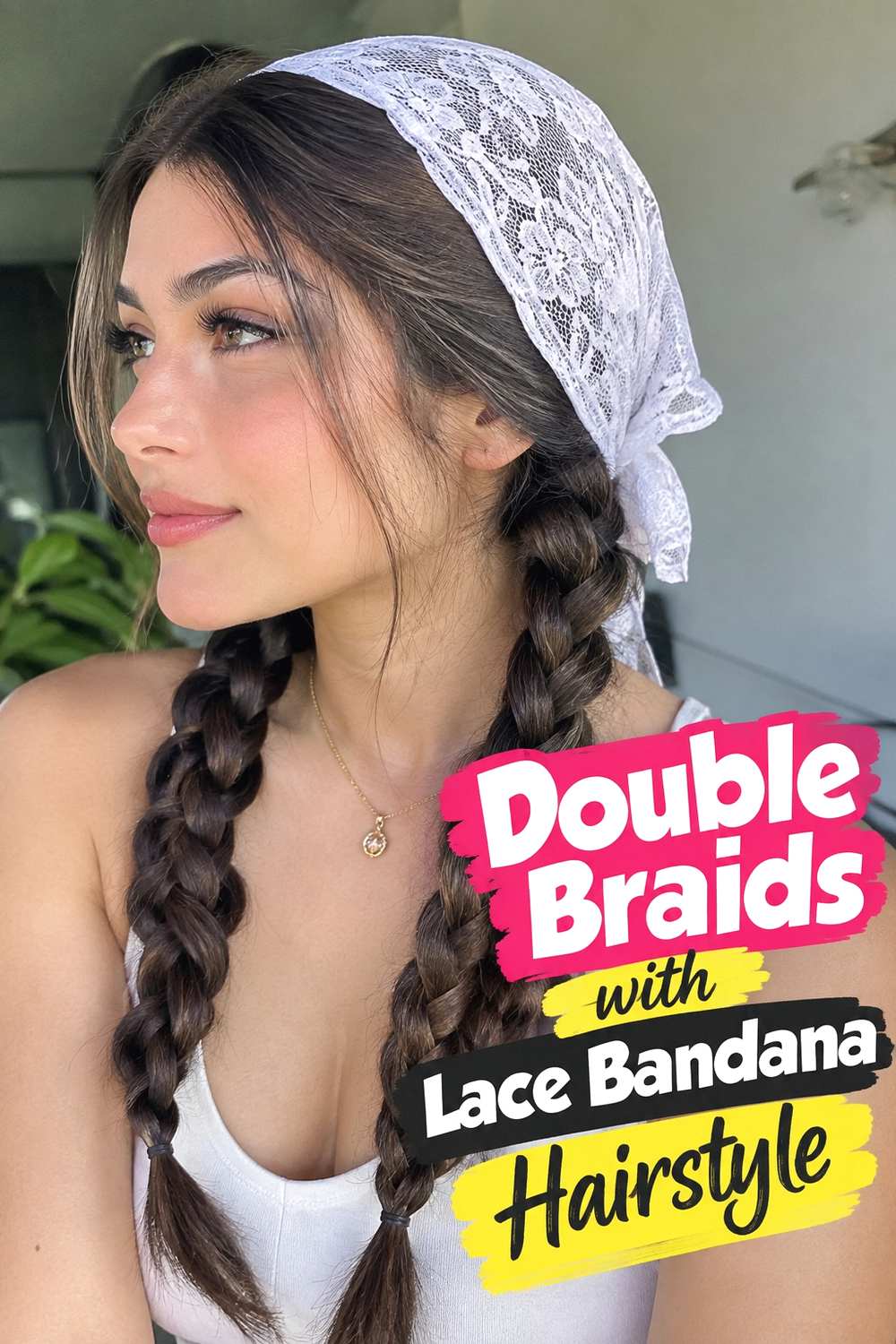 11. Double Braids With Lace Bandana Hairstyle