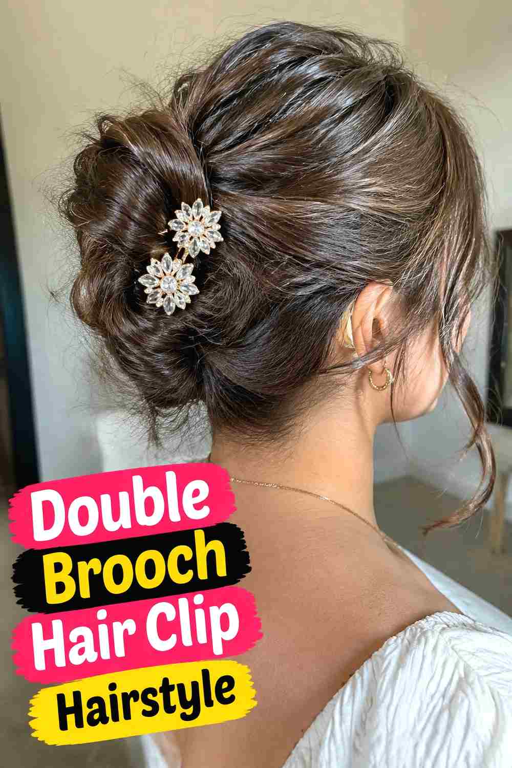 16. Double Brooch Hair Clip Hairstyle