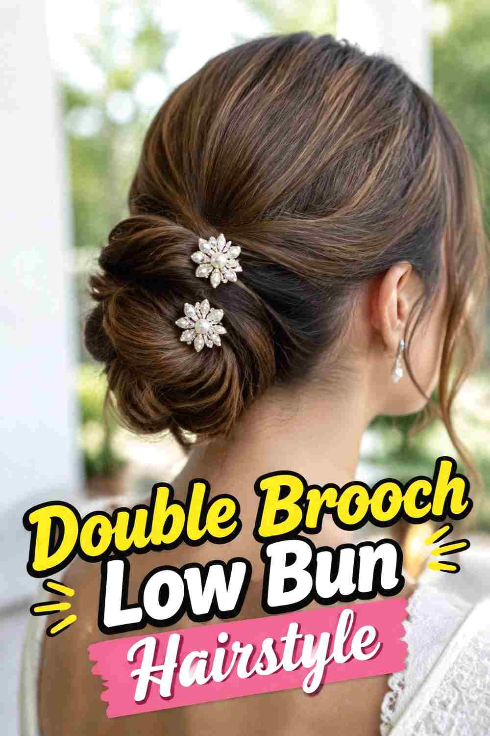 13. Double Brooch Low Bun Hairstyle