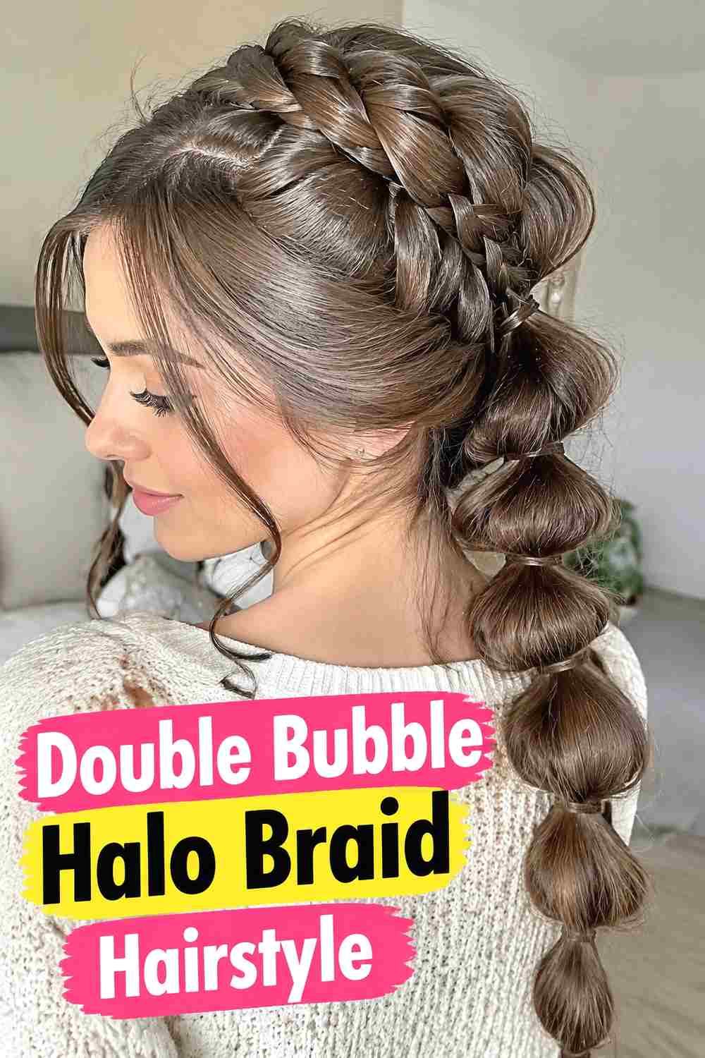 3. Double Bubble Halo Braid Hairstyle