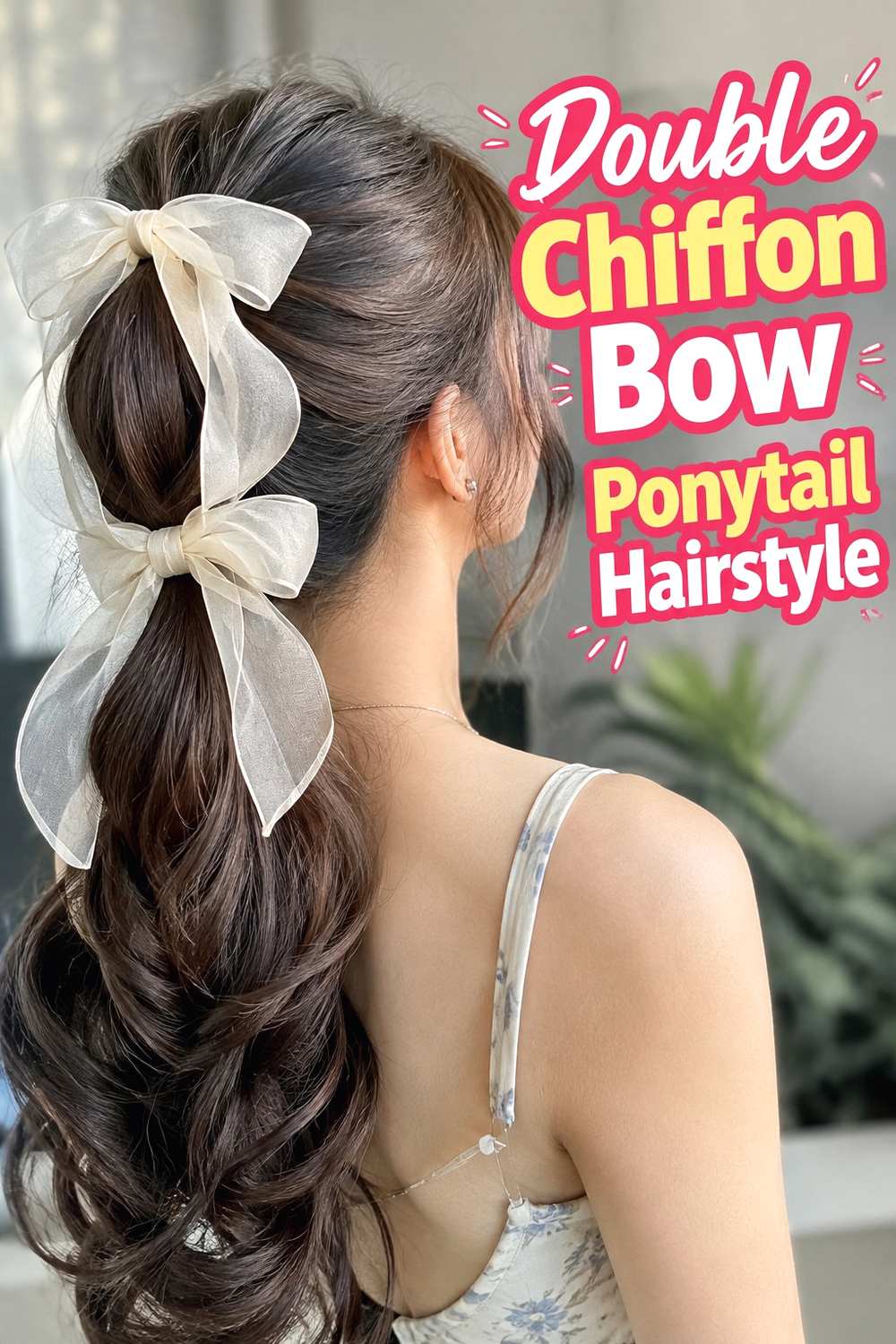 12. Double Chiffon Bow Ponytail Hairstyle