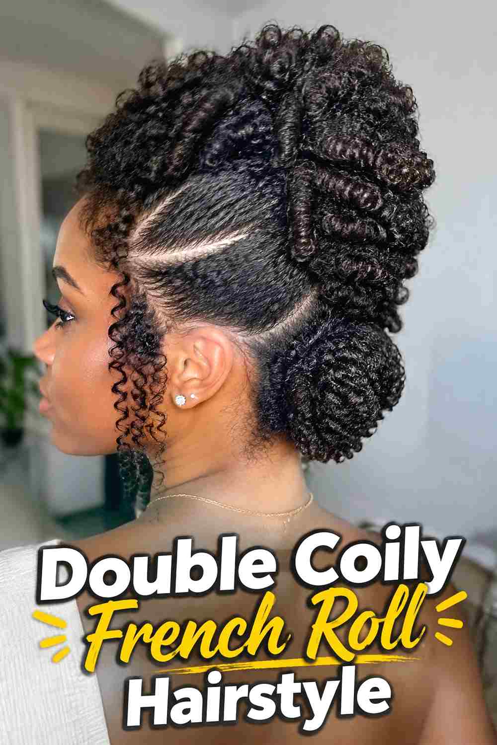 12. Double Coily French Roll Hairstyle
