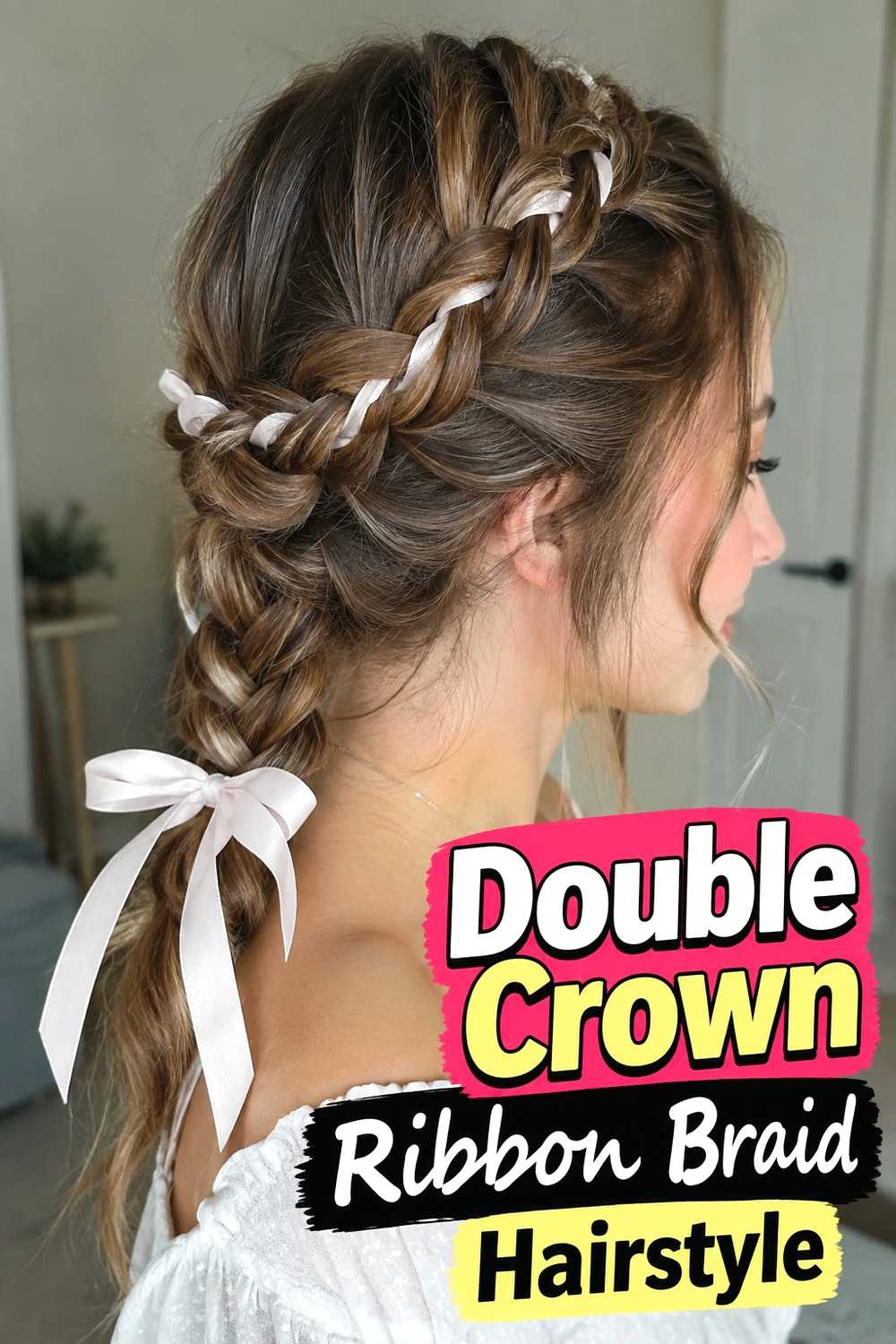 18. Double Crown Ribbon Braid Hairstyle
