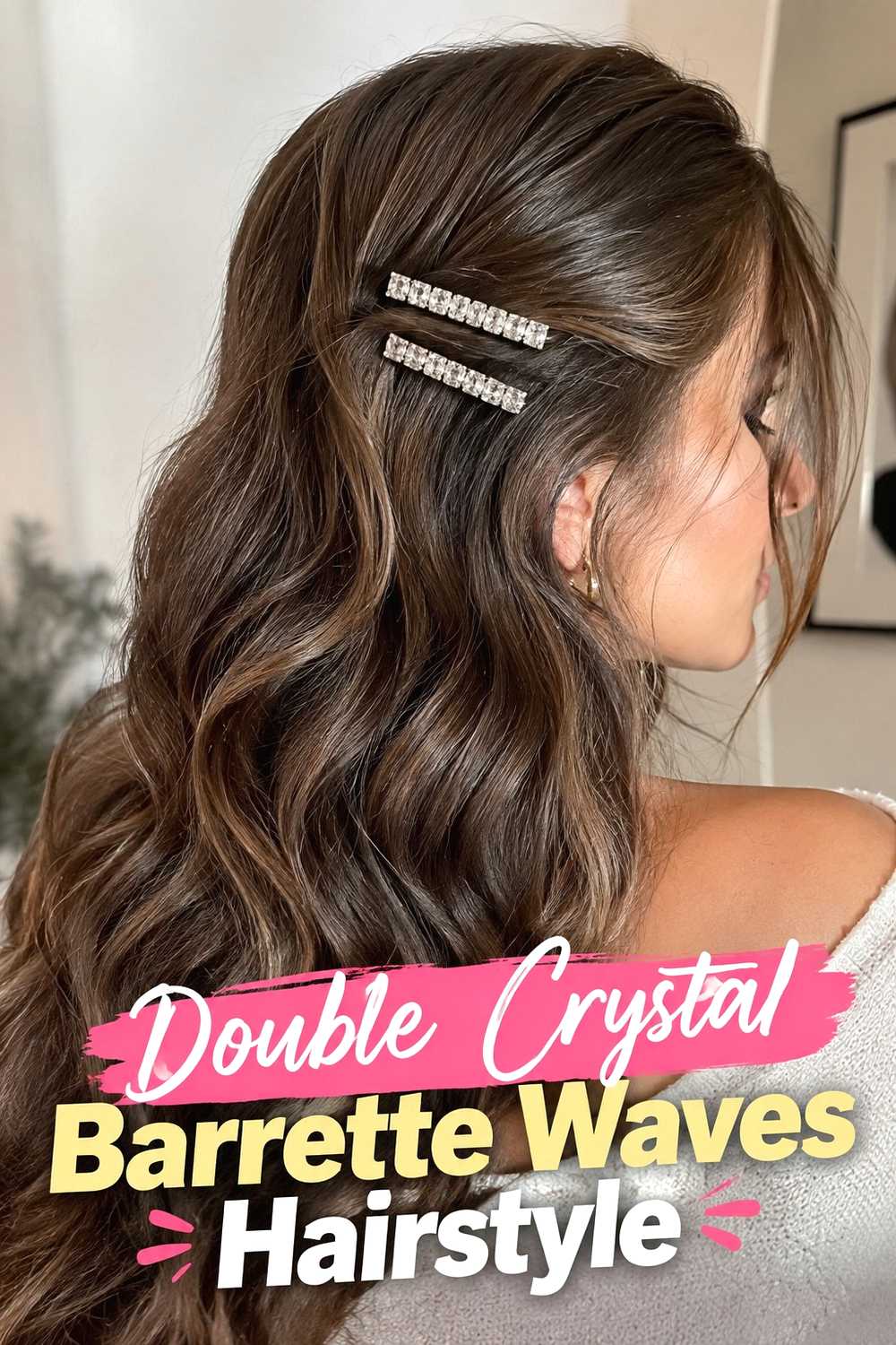 12. Double Crystal Barrette Waves Hairstyle