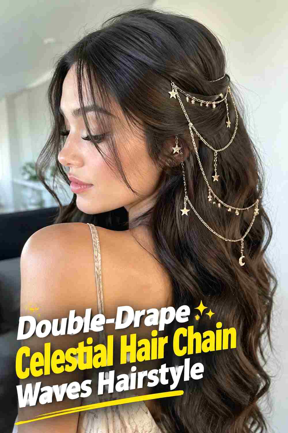 7. Double Drape Celestial Hair Chain Waves Hairstyle