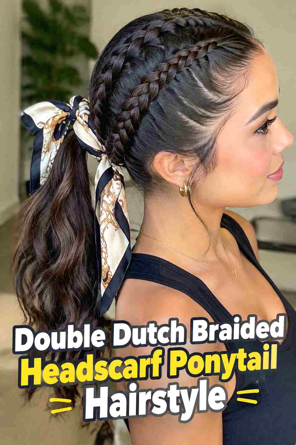 8. Double Dutch Braided Headscarf Ponytail Hairstyle