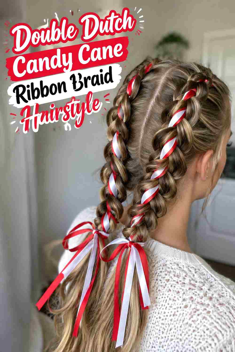 2. Double Dutch Candy Cane Ribbon Braid Hairstyle