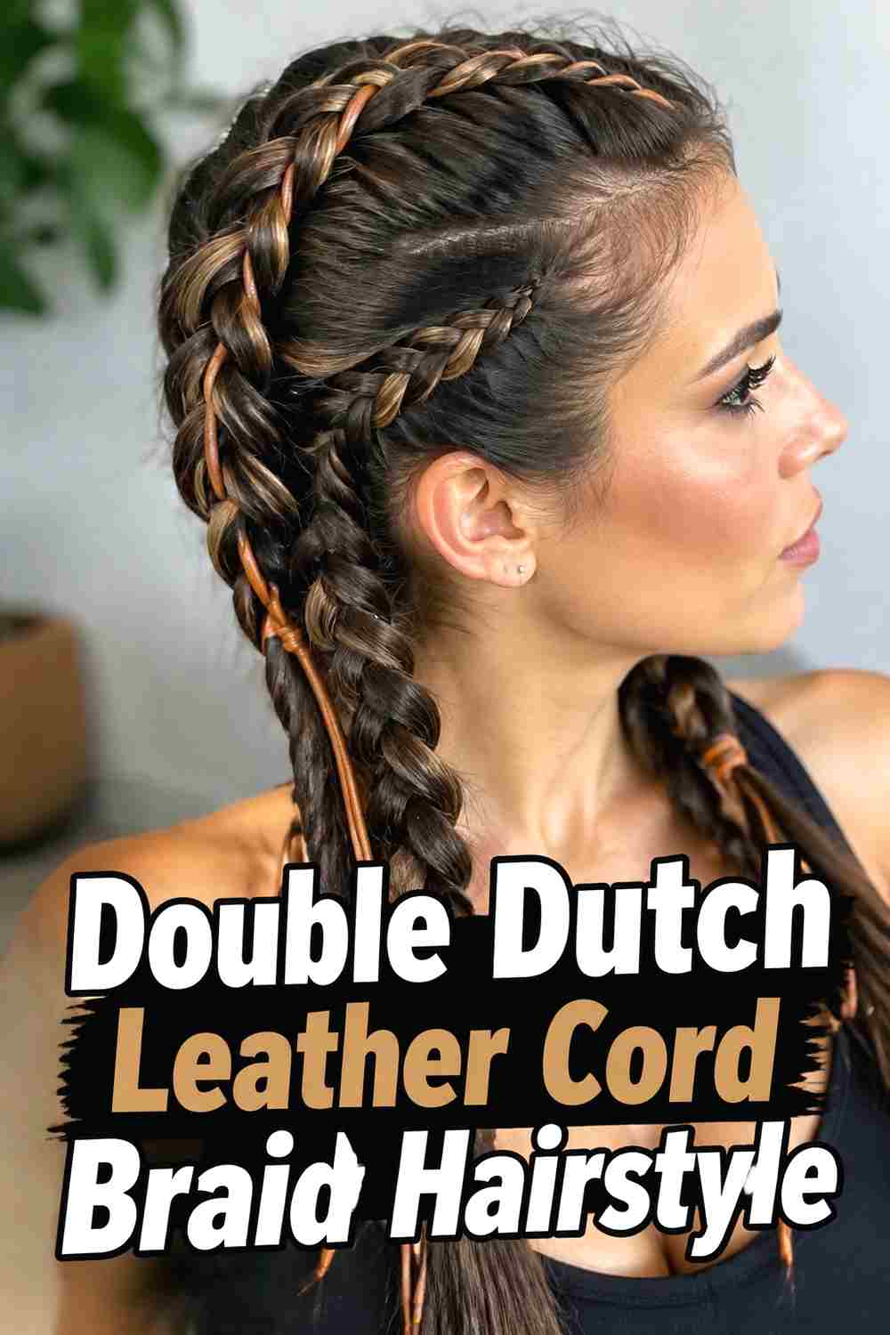2. Double Dutch Leather Cord Braid Hairstyle