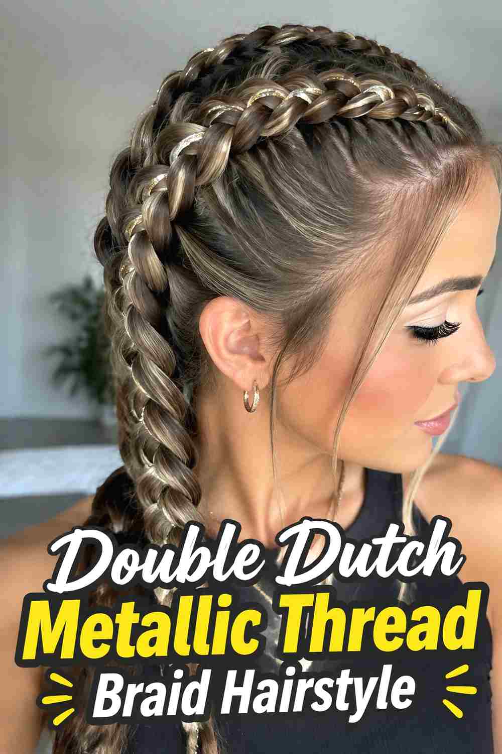 4. Double Dutch Metallic Thread Braid Hairstyle