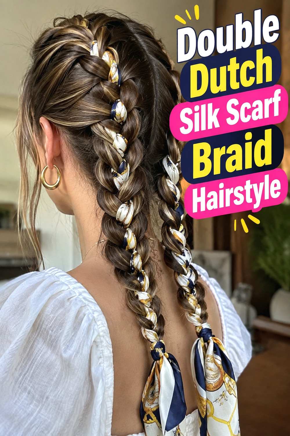 7. Double Dutch Silk Scarf Braid Hairstyle